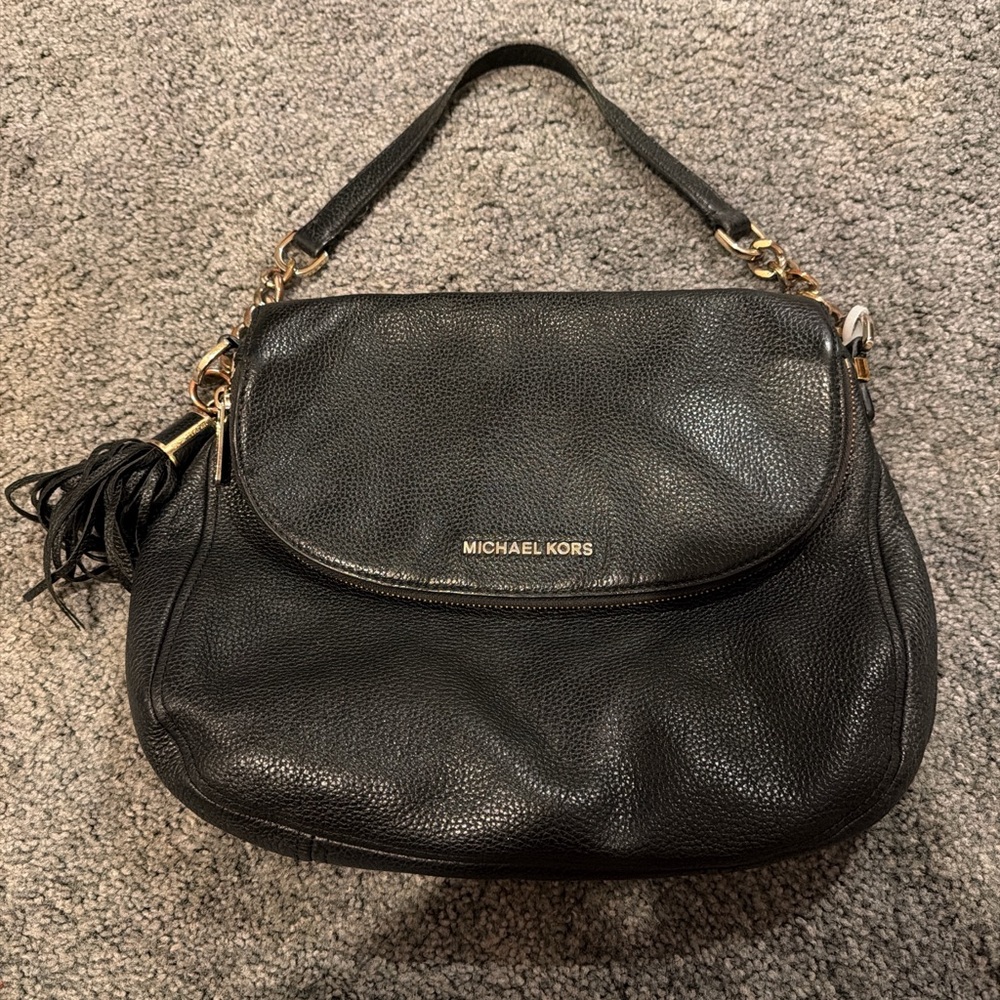 Michael Kors Black Leather Shoulder Bag with Tassel